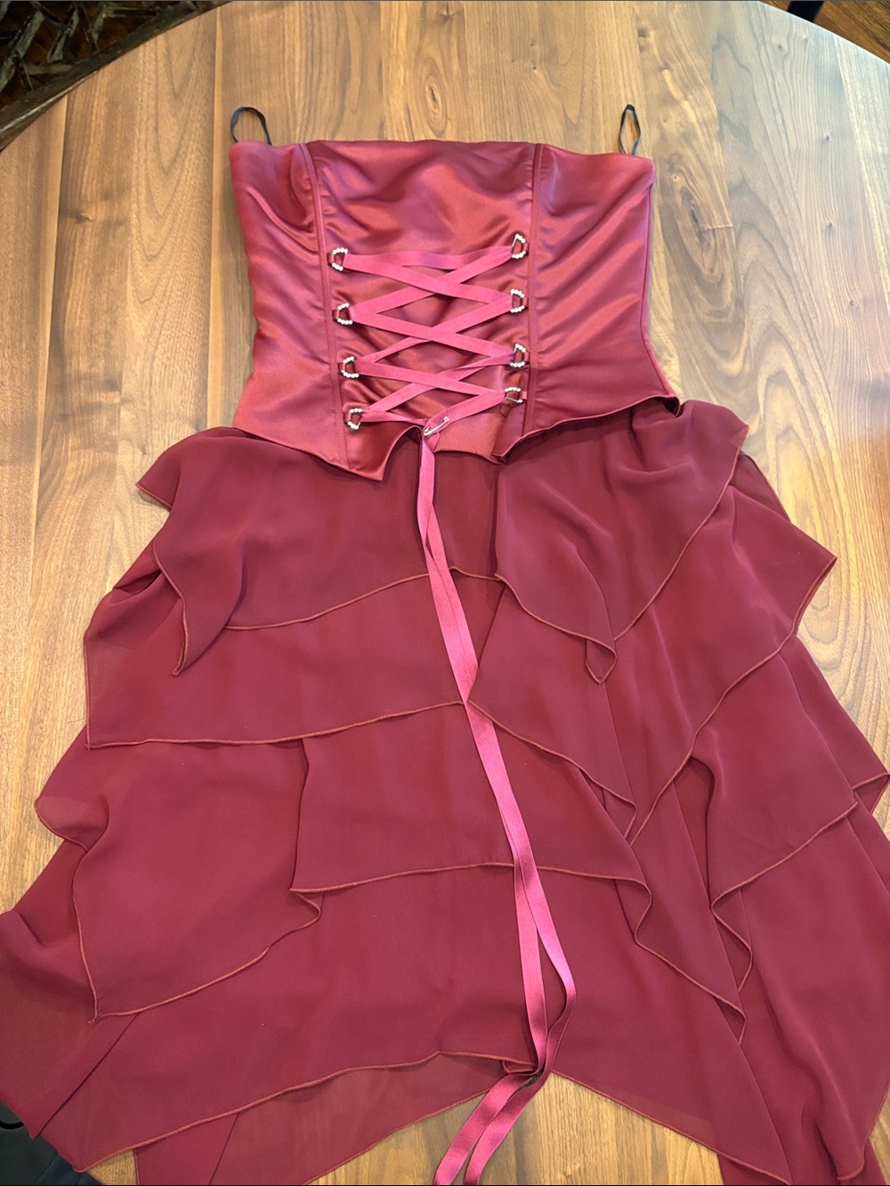 Jessica McClintock Satin Corset Ruffle High-Low Dress - Wine